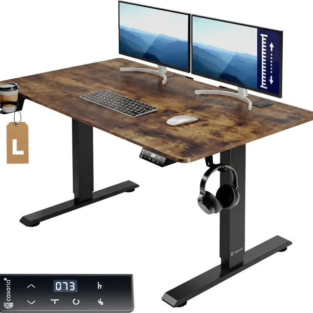 Casaria Zit sta bureau - Elektrisch Verstelbaar USB 140x60cm – Bruin Vintage Bruin