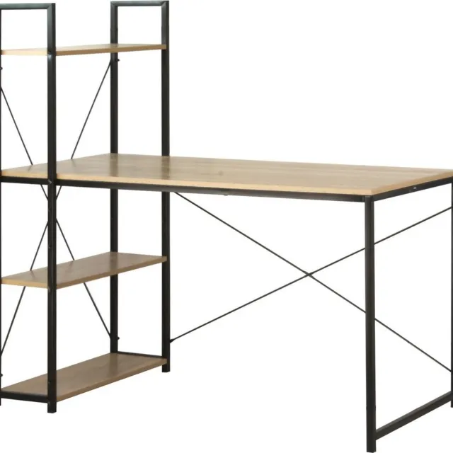Casame CALICOSY - Bureau B120cm met 4 planken industriële stijl Houtlook