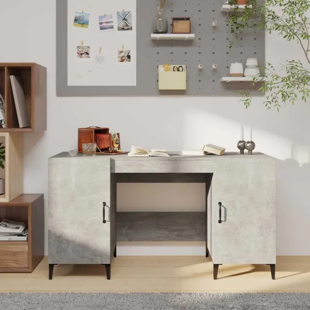 vidaXL Bureau 140x50x75 cm bewerkt hout betongrijs grijs, foto 2