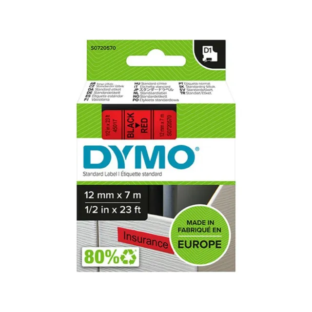 Dymo D1 labeltape 12 mm zwart op rood, foto 2