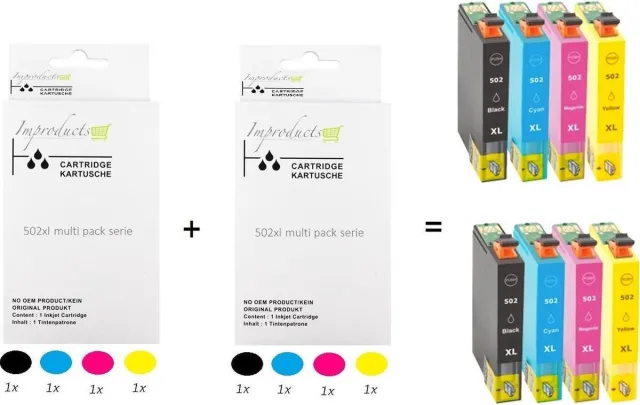 Improducts Inkt cartridges - Alternatief Epson 502XL 502 XL 2x set Multicolor - Zwart (2x), Cyaan (2x), Magenta (2x), Geel (2x)