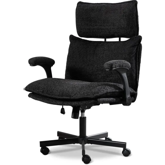 UEV Teddy Soft Surface Chair, Desk Chair with 35° Swivel Function, Compact Office Chairs with Reversible Armrests, 75 x 70 x 107-117cm, Dark Grey Grijs