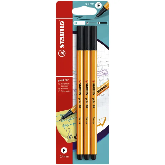 Stabilo Fineliner STABILO point 88 fijn zwart blister à 3 stuks
