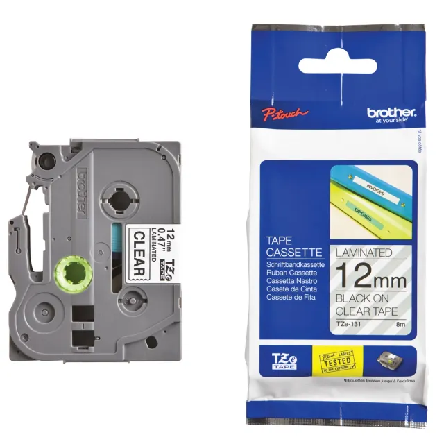 Brother Labeltape brother p-touch tze-131 standaard 12mm Zwart op transparant