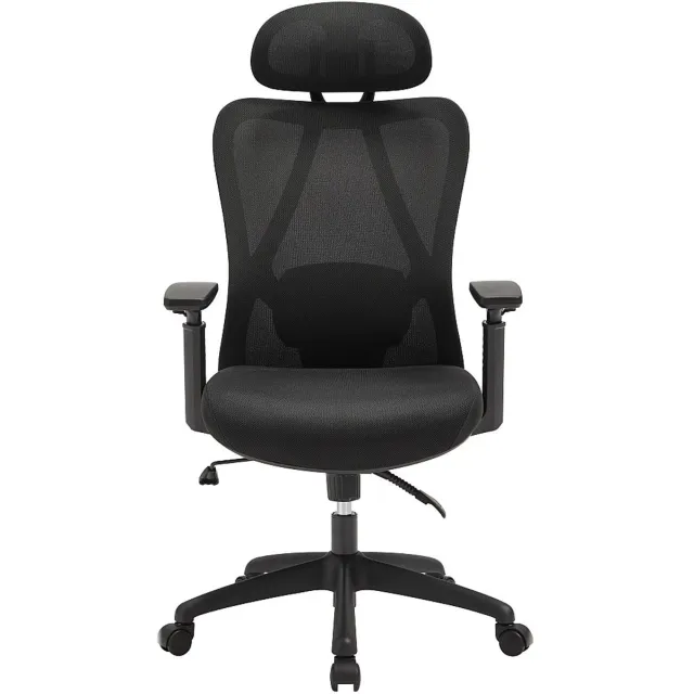 Vente-unique Ergonomische bureaustoel met hoofdsteun - Stof - Zwart - SORLITA