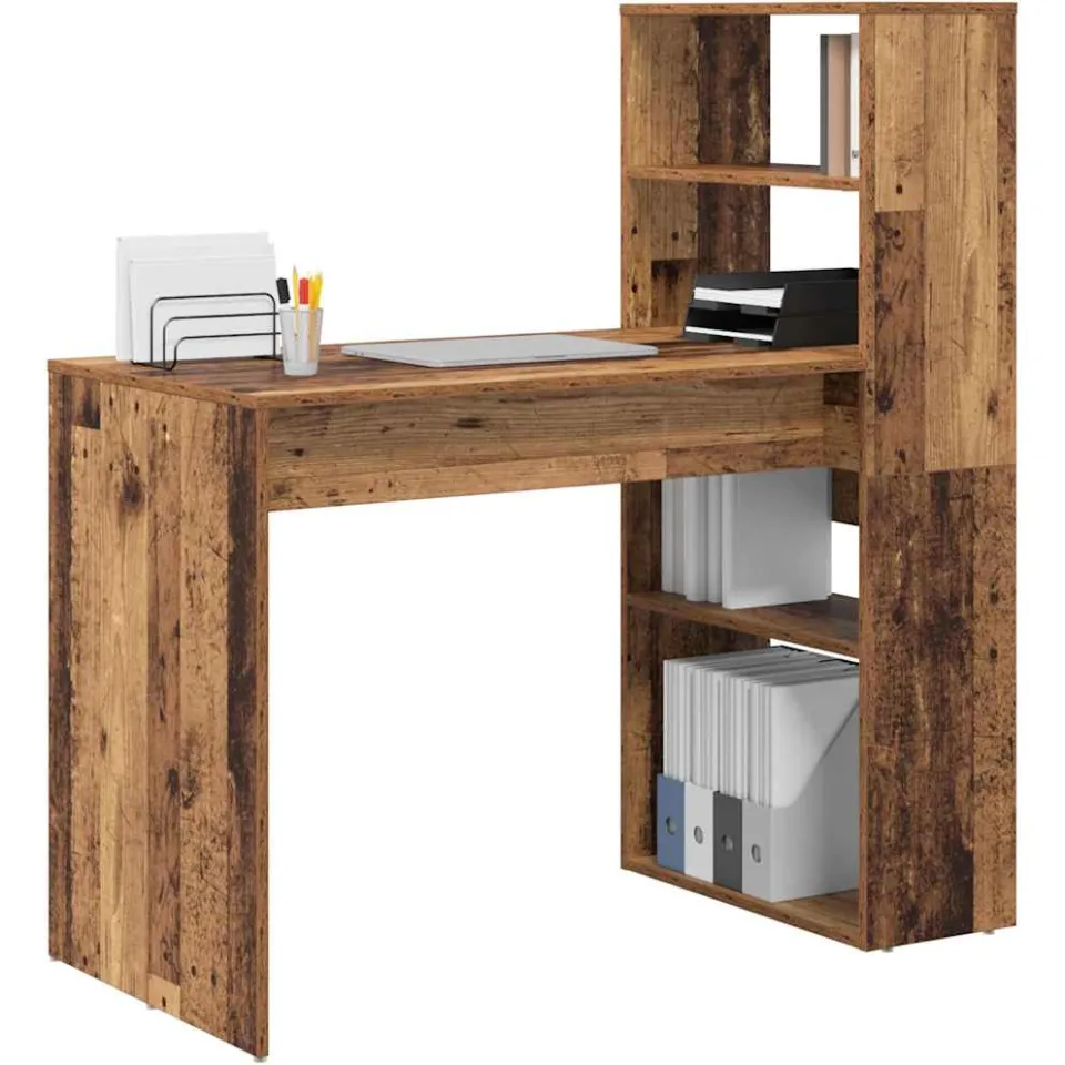 vidaXL Bureau Oud Hout 113 x 54 x 120 cm Bewerkt hout Bruin