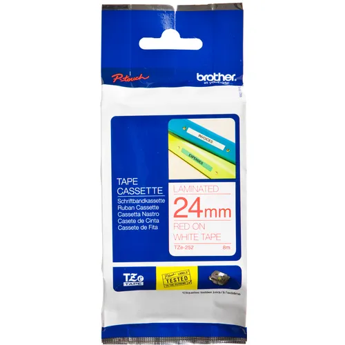 Brother Labeltape Brother P-touch TZe-252 standaard 24mm rood op wit