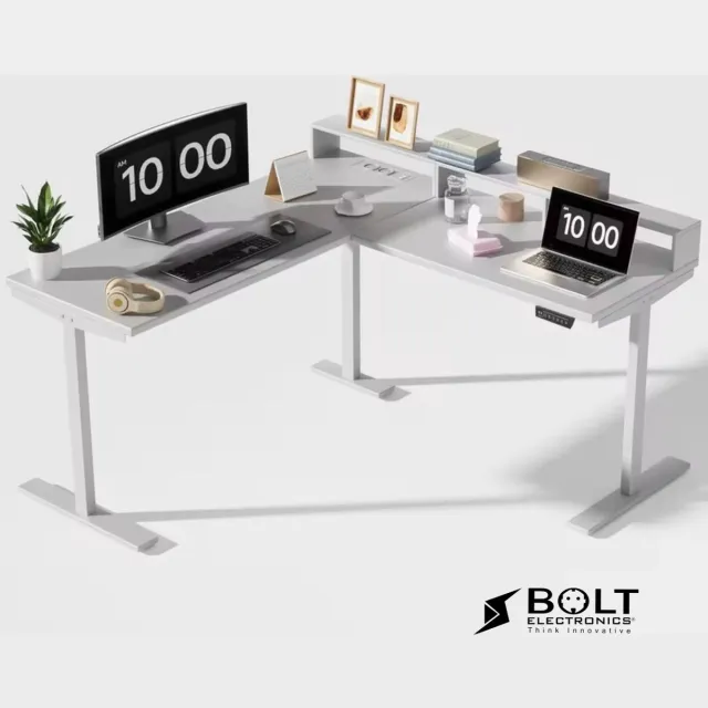 Bolt Electronics® Bolt Electronics Elektrisch Verstelbaar Bureau L-Vorm – In Hoogte Verstelbaar met Dubbele Motor – Met USB-Poorten & Stopcontacten – Ergonomisch Laag Design – Stabiel Stalen Frame – Wit