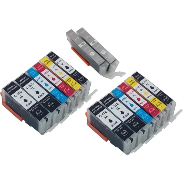 KATRIZ huismerk inkt Canon PGI570XL / CLI571XL(Met 571XL grijs) - Met chip | voor Canon Pixma MG 7700 / 7750/7751/ 7752/ 7753; Pixma TS8050/TS8051/TS8052/TS8053/TS9050/TS9055 | (14stuks) Zwart, Foto Zwart, Cyaan, Magenta, Geel, Grijs