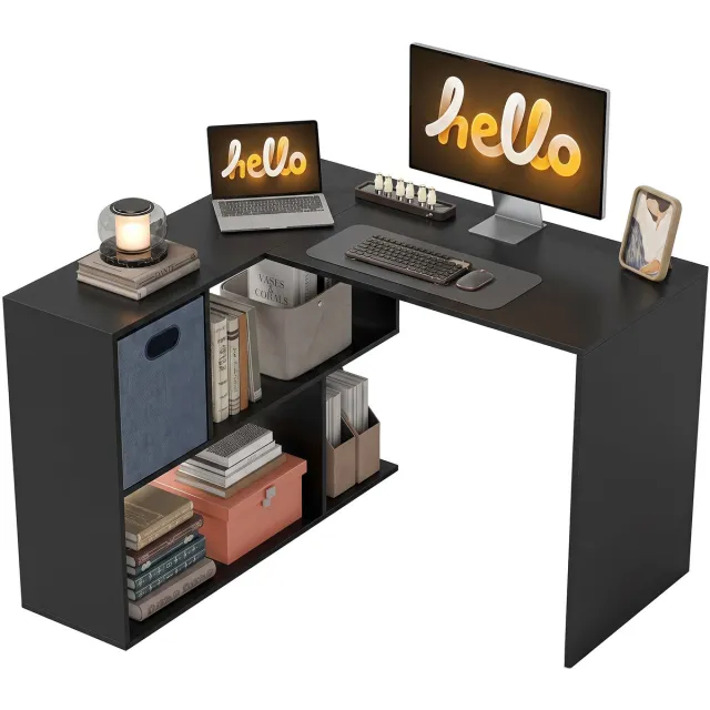 Ropilly Hoekbureau Zwart - L-vormig Computerbureau met Lade en Opbergruimte - Bureau voor Thuiswerk, Studiekamer en Gaming - 110 x 100 x 75 cm