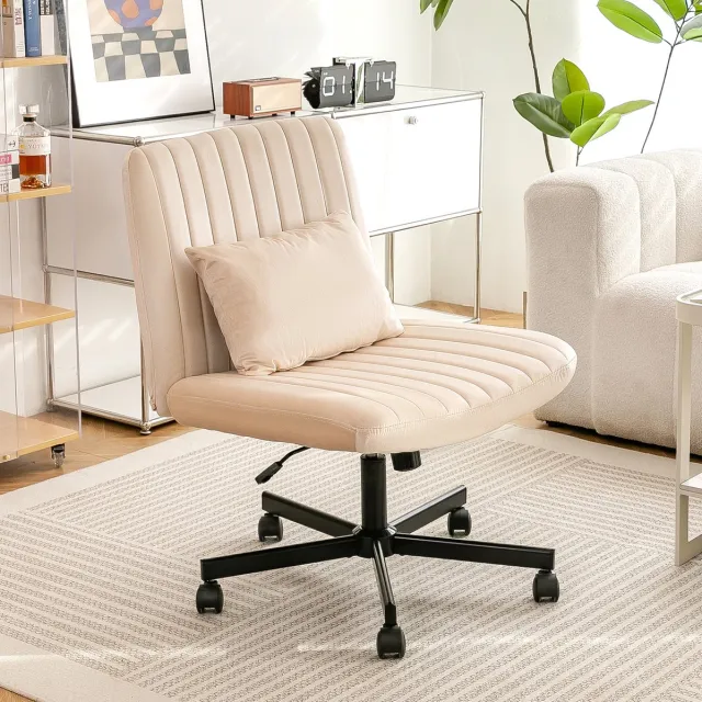 REDOM Bureaustoel - Zonder armleuningen - 360° draaibaar - Verstelbare zithoogte - Met wielen - Stoffen bekleding - Beige - 65 x 54,6 x 93 cm
