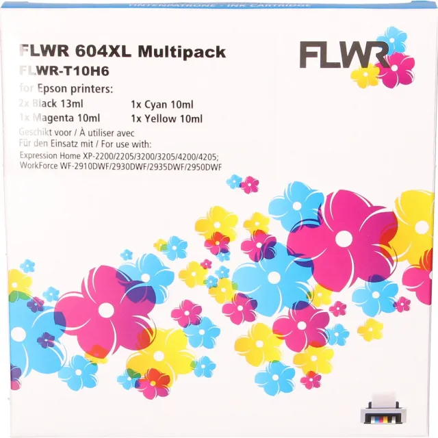 FLWR Multipack voor Epson 604XL - Premium Huismerk Epson 604 inkt - 5x Epson 604 cartridges (hoge capaciteit) o.a. geschikt voor Epson Expression Home XP-4205 XP-4200 XP-3205 XP-3200 XP-2205 XP-2200 en WorkForce WF-2950DWF WF-2930 zwart en kleur