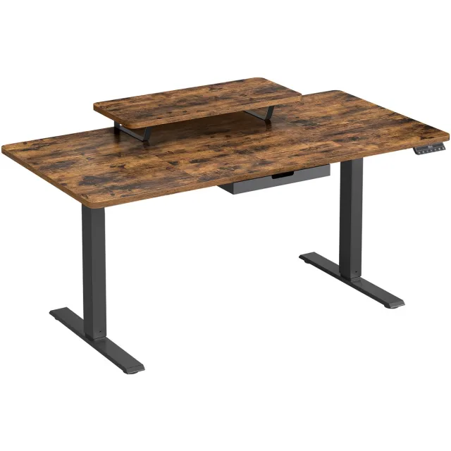 Vasagle Zit Sta Bureau - Elektrisch - 140 x 70 cm - Monitorstandaard - Lade - USB-C Poort Zwart-Bruin