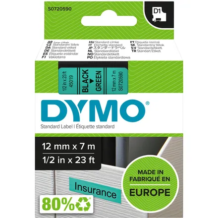 Dymo 45019 (S0720590) Tape Zwart op groen (12 mm), foto 2