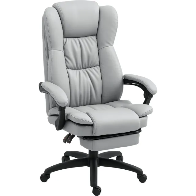 Vinona Massagebureaustoel - 6-punts vibratiemassage - Met voetensteun - In hoogte verstelbaar - Kunstleer - 68,5 x 68,5 x 113-121 cm - Lichtgrijs