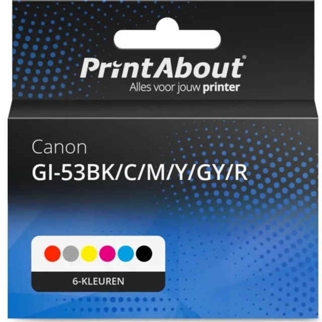 PrintAbout Huismerk Canon GI-53BK/C/M/Y/GY/R Inktcartridge 6-kleuren Voordeelbundel