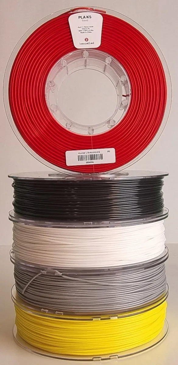 kexcelled PLA Combideal - 3D Printer Filament - 5 x 500g (Rood, Zwart, Wit, Grijs, Geel) - 1.75mm Rood+Zwart+Wit+Grijs+Geel - PLA K5 2,5kg