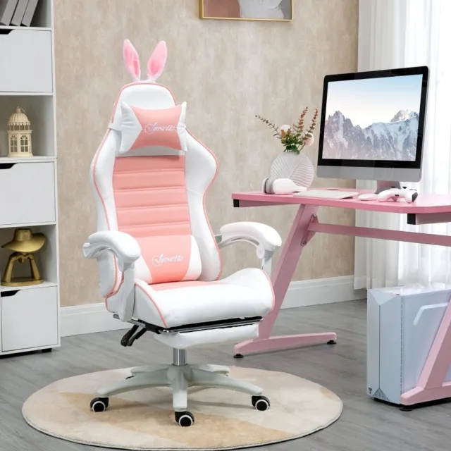 CHICFURN Gamingstoel - Kantelbaar tot 135 graden - Met voetsteun - Roze