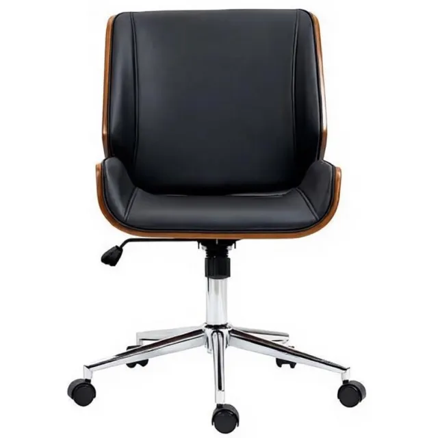 COVREO Bureaustoel 53x60x86-96 cm zwart donkerbruin, kunstleer houtlook