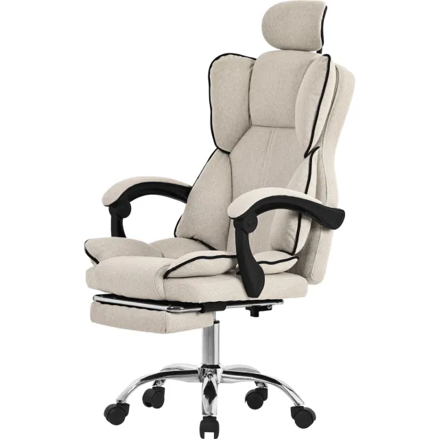 ml-design ergonomische bureaustoel, beige, in hoogte verstelbare bureaustoel met hoge rugleuning, draaistoel met voetensteun, kussen en hoofdsteun, met schommelfunctie, computerstoel, gamestoel Beige, Zilver