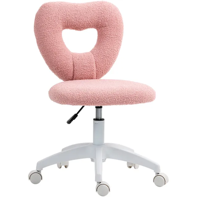 MUVANO Roze bureaustoel met hartvormige rugleuning - Teddy bouclé - Zonder armleuningen - 45 x 56 x 78-88 cm - In hoogte verstelbaar - Voor bureau en kaptafel