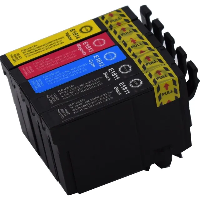 KATRIZ huismerk inkt voor|Epson 2x T1811XL Zwart+ T1812XL Cyaan + T1813XL Magenta + T1814YXL Geel | (5stuks) - Met chip Zwart, Cyaan, Magenta, Geel