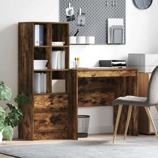 vidaXL Bureau Gerookt eiken 135,5 x 50 x 127 cm 2 st, foto 2
