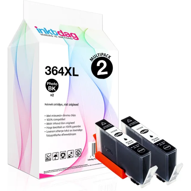 inktdag inktcartridge voor HP364XL photo black, hp364 photo zwart inktcartridges multipack van 2 stuks voor HP Photosmart 5510 ,5514, 5515 ,5522 ,5524 ,5525 ,6510 ,6525 ,7510, 7520 ,B109n , B110 ,B209a ,B210, B8550 ,C5380 ,C6380 ,D5460 2 X Photo Zwart