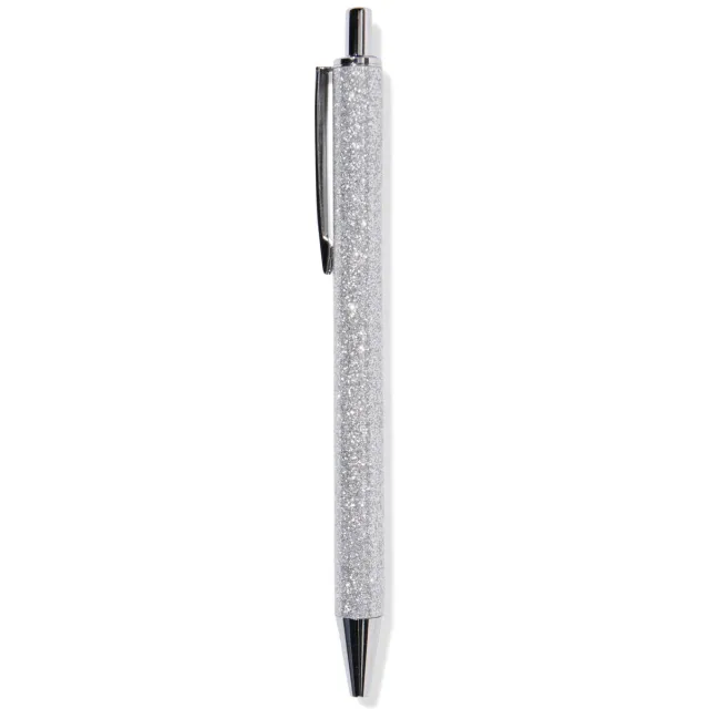 HEMA Balpen glitter zilver blauwschrijvend