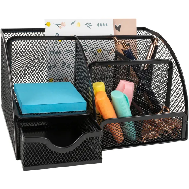 QUVIO Bureau organizer - 5 vakken + 1 lade - Draadstaal Zwart