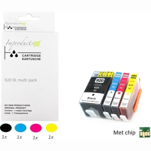 Improducts Inkt cartridges - Alternatief Hp 920 XL 920XL multi pack Multicolor - Zwart, Cyaan, Magenta, Geel