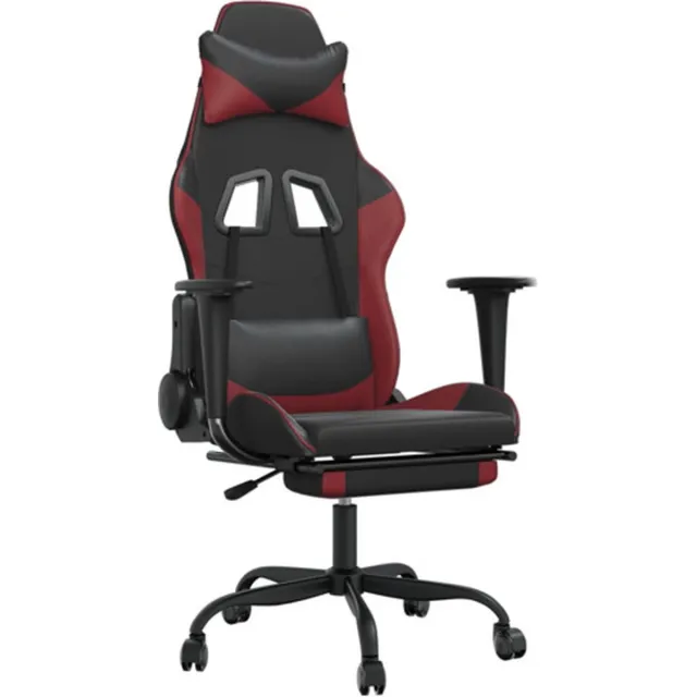 vidaXL Massage - gamestoel - met - voetensteun - kunstleer - zwart - en - wijnrood zwart en wijnrood