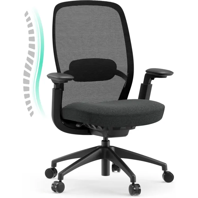 COLAMY Ergonomische Bureaustoel - Adaptieve Rugleuning en Kantelvergrendeling - Mesh Bureaustoel met 4D-Armleuningen - Verstelbare Lendensteun - Zadelvormig Zitkussen - Extra Stevige Computerstoel tot 136 kg Black