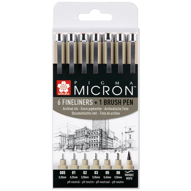 Sakura Fineliner Sakura Pigma Micron 6 schrijfbreedtes en brushpen zwart