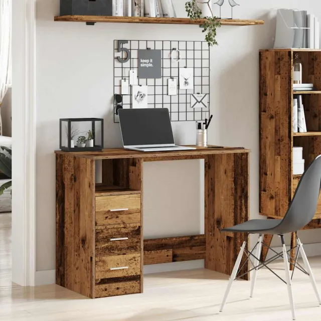 vidaXL Bureau 102x50x76 cm bewerkt hout oud houtkleurig bruin, foto 2