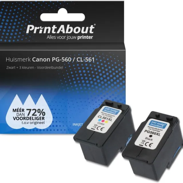 PrintAbout Huismerk Canon PG-560 / CL-561 Inktcartridge Zwart + 3 kleuren Voordeelbundel