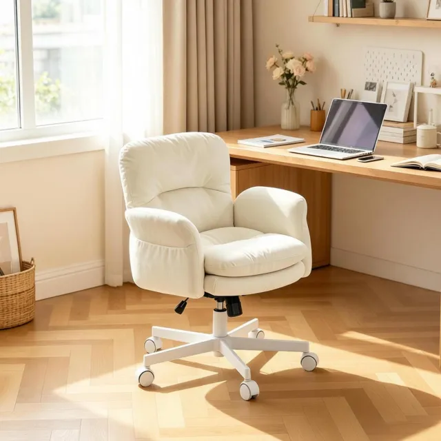 Wishdor bureaustoel B 71 x L 68 x H 84,5-92,5 cm draaibaar in hoogte verstelbaar beige met armleuningen