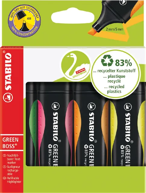 Stabilo Markeerstift STABILO GREEN BOSS 6070/4 assorti etui à 4 stuks