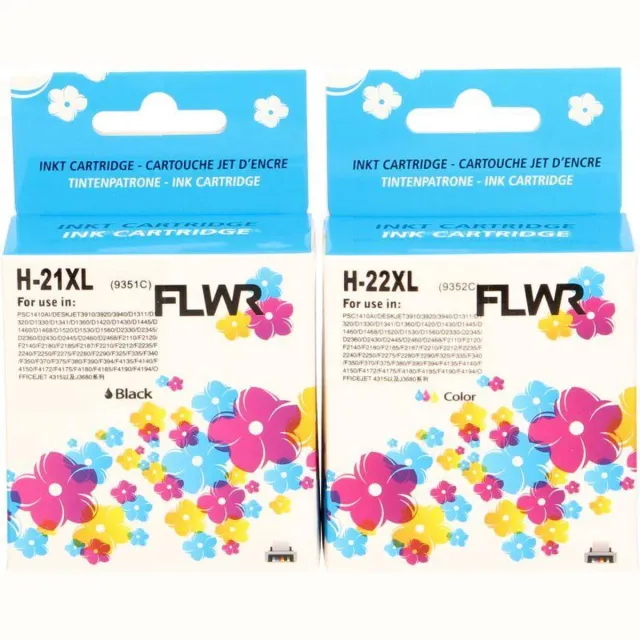 FLWR Inktcartridge / 21XL/22XL / 2-pack / Zwart & Kleur - Geschikt voor HP Zwart en kleur