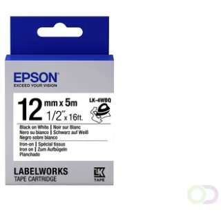 Epson Label Cartridge Iron on LK-4WBQ Black/White 12mm (5m) (C53S654024) Zwart op wit