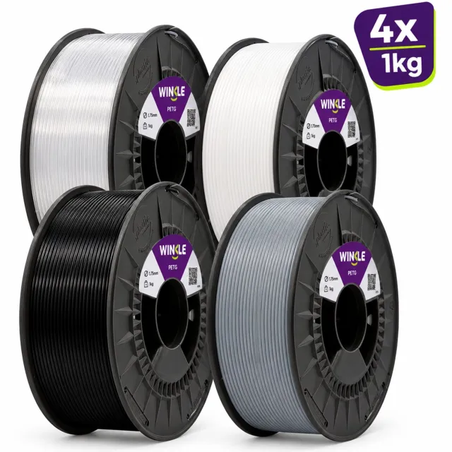 Winkle PETG 3D Filament - Filament voor 3D printer - Hoge Nauwkeurigheid - Neutrale Kleuren - Ø 1,75 mm - 4x1 kg 4 x 1kg Basic