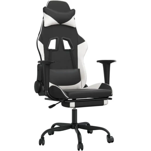 vidaXL Massage - gamestoel - met - voetensteun - kunstleer - zwart - & - wit zwart en wit