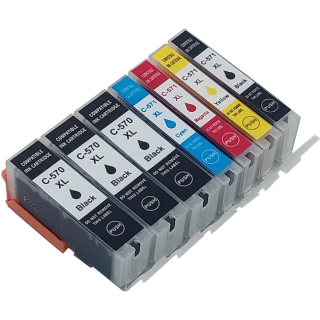 KATRIZ Inkt PGI-570XL / CLI-571XL – 7-Pack XL – Huismerk met Chip| Geschikt voor Canon Pixma MG 5700 series/6800series/7700 series/TS5050 series/TS6050 series/TS8050 series/TS9050series Zwart, Cyaan, Magenta, Geel