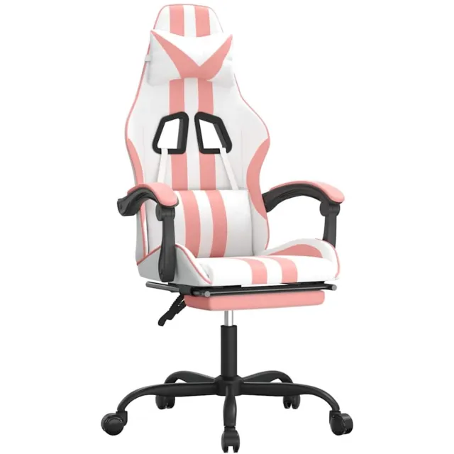 vidaXL Gamestoel - draaibaar - met - voetensteun - kunstleer - wit - en - roze wit en roze