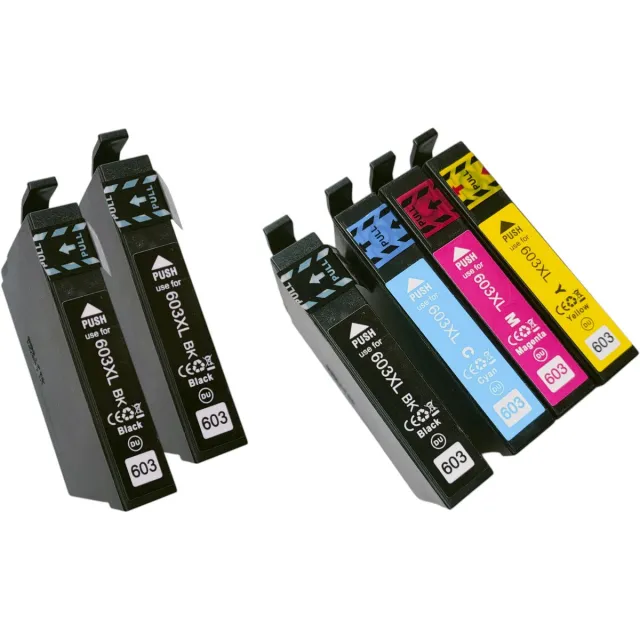 KATRIZ Huismerk Inktcartridges 603XL – Set van 6 (Zwart, Cyaan, Magenta, Geel) – Geschikt voor Epson XP-2100 / XP-3100 / XP-4100 / WF-2830DWF – Hoge Capaciteit – Compatible Alternatief 3x Zwart, Cyaan, Magenta, Geel