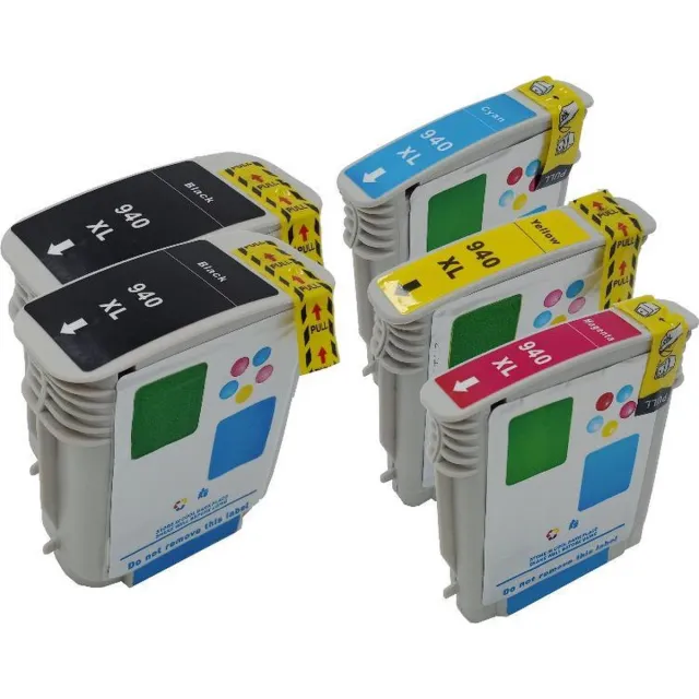 KATRIZ huismerk ink 2x HP940XL Zwart + 1x HP940XL Cyaan + 1x HP940XL Magenta + 1x HP940XL Geel | voor HP Officejet 8000/8500/8000wireless/8500wireless | 5 stuks Zwart, Cyaan, Magenta, Geel