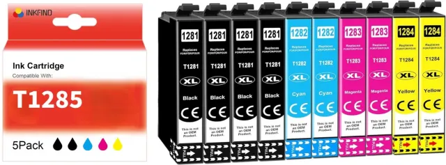 INKFIND T1285 Inktcartridges voor Epson T1281 T1282 T1283 T1284 | Multipack van 10 stuks = 2 x 5 Pack (Zwart x 4, Cyaan x 2, Magenta x 2, Geel x 2) Geschikt voor Stylus Office BX625FWD/SX620FW/BX525WD/BX305FW/SX420W/BX320FW/SX125/S22/SX425W/X305F