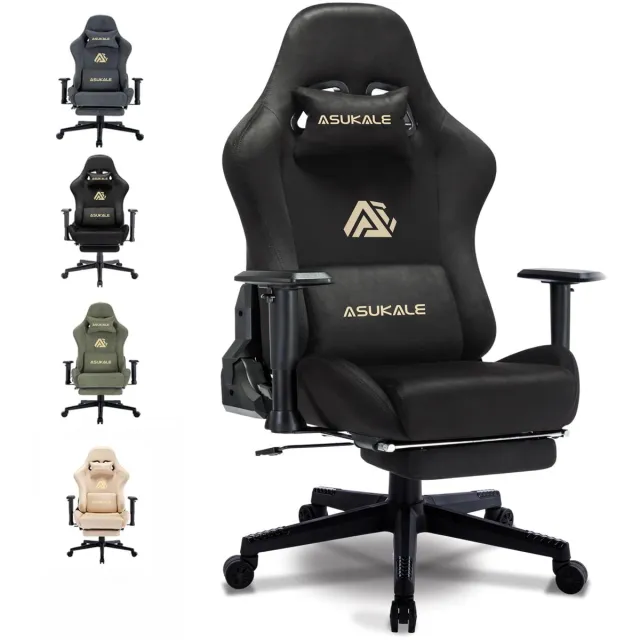 ASUKALE gamingstoel-ademende bureaustoel-ergonomisch ontwerp-gemaakt van hoogwaardige stof-voorzien van lendensteun- verstelbare draaifunctie en voetensteun- Kan plat worden gelegd onder een hoek van 150° - Maximaal draagvermogen 200 kg - zwart