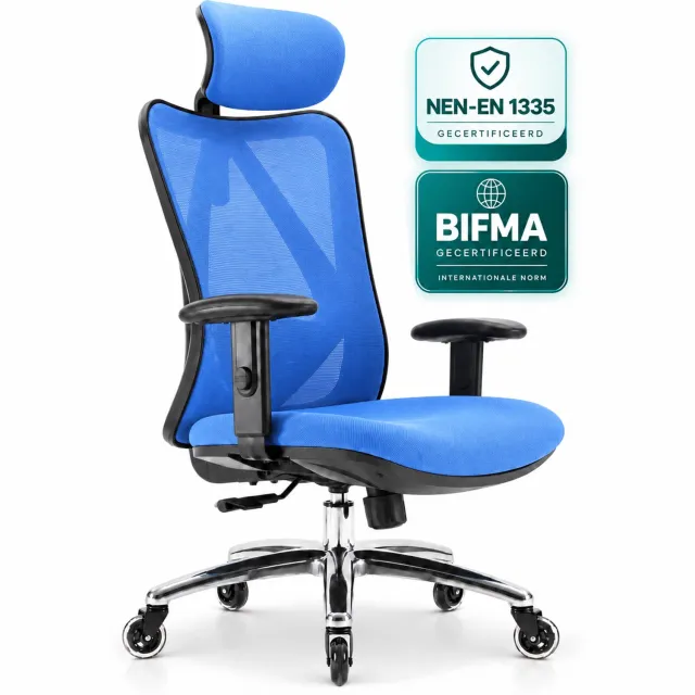 OfficeSense OS1000 Ergonomische Bureaustoel – NEN-EN 1335 - Bureaustoelen voor volwassenen - Verstelbaar - Incl. Verbeterde Wielen – Blauw