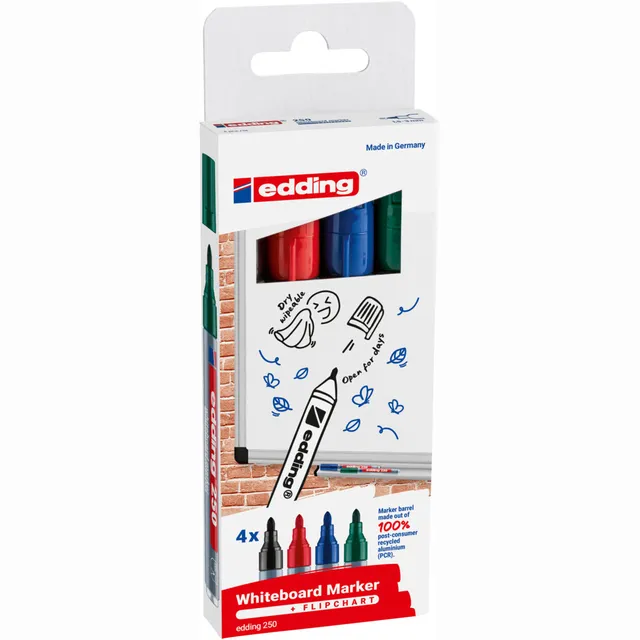 Edding Whiteboardmarker edding 250 rond 1.5-3mm assorti 4 stuks